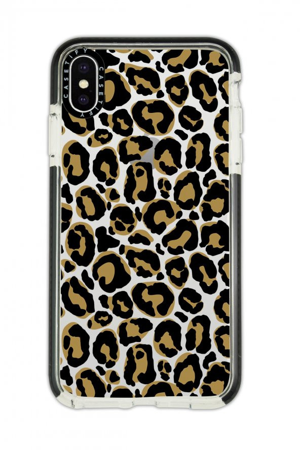 iPhone X Casetify Leopar Desenli Anti Shock Premium Silikonlu Siyah Kenar Detaylı Telefon Kılıfı