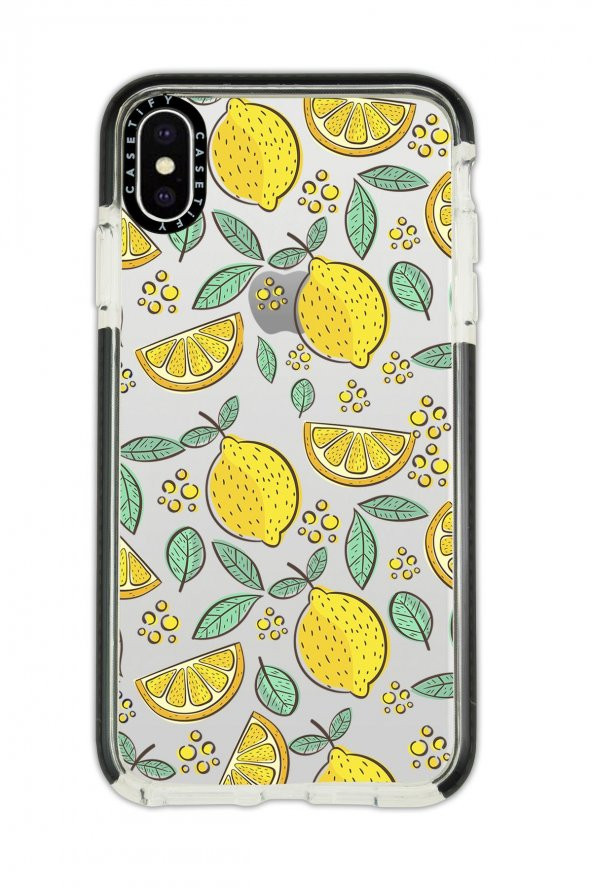 iPhone Xs Max Casetify Limon Desenli Anti Shock Premium Silikonlu Siyah Kenar Detaylı Telefon Kılıfı