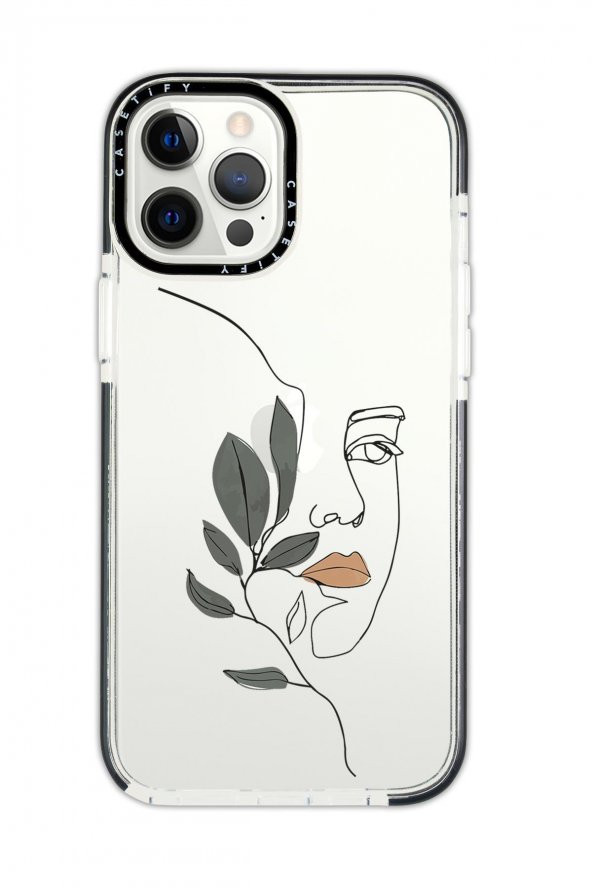 iPhone 12 Pro Max Casetify Line Art Women Desenli Anti Shock Premium Silikonlu Siyah Kenar Detaylı Telefon Kılıfı