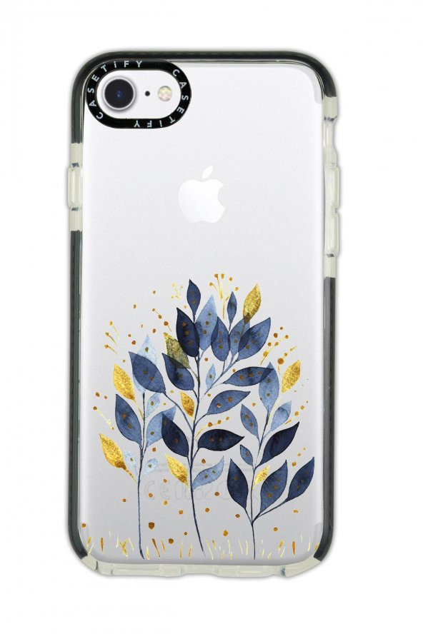iPhone 6 Casetify Mavi Yaprak Desenli Anti Shock Premium Silikonlu Siyah Kenar Detaylı Telefon Kılıfı - 1