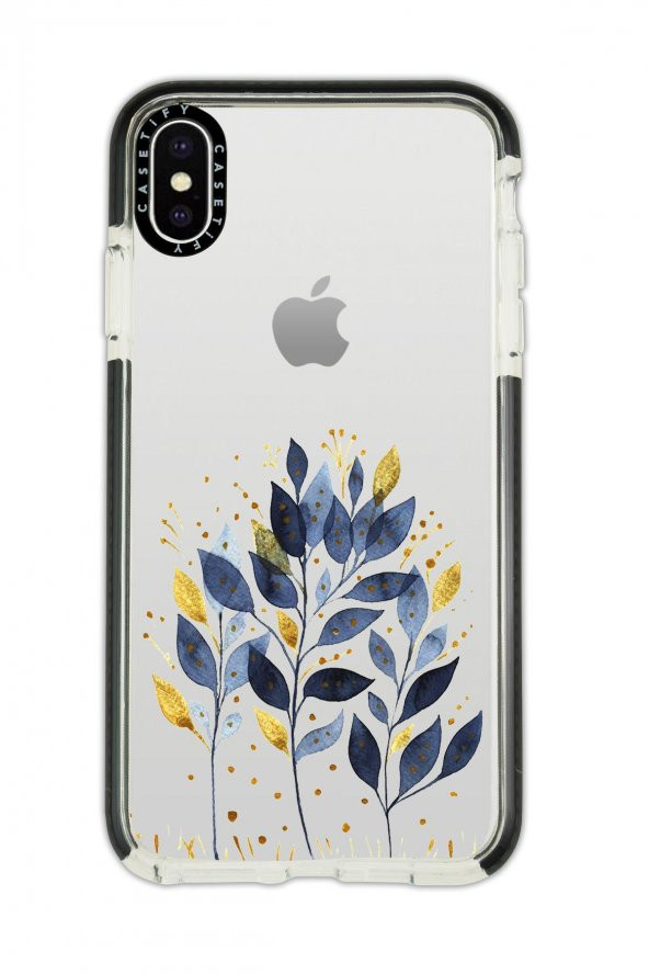 iPhone X Casetify Mavi Yaprak Desenli Anti Shock Premium Silikonlu Siyah Kenar Detaylı Telefon Kılıfı - 1