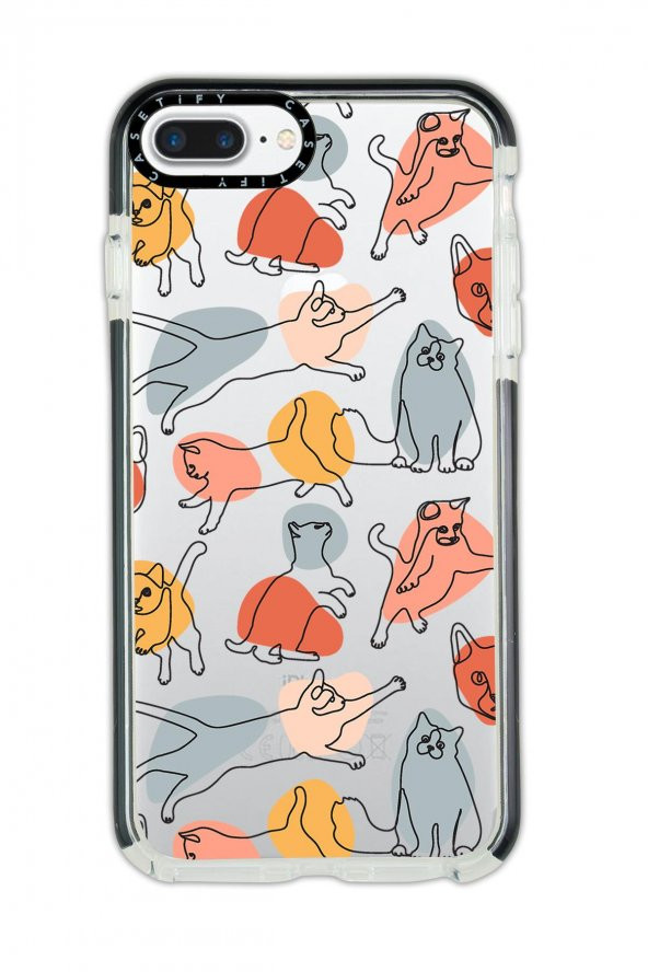 iPhone 7 Plus Casetify Sevimli Kedi Figürleri Desenli Anti Shock Premium Silikonlu Siyah Kenar Detaylı Telefon Kılıfı