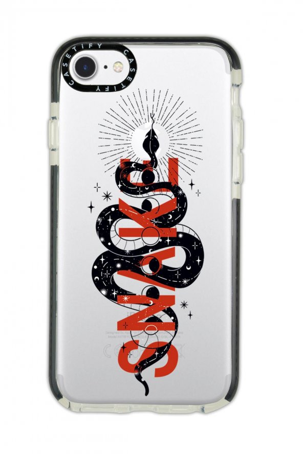 iPhone 8 Casetify Snake Desenli Anti Shock Premium Silikonlu Siyah Kenar Detaylı Telefon Kılıfı