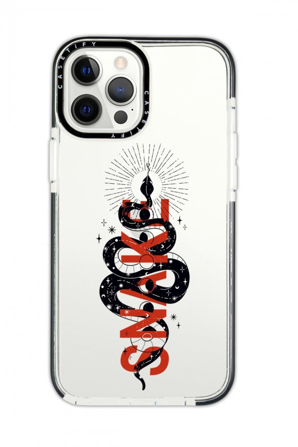 iPhone 12 Pro Casetify Snake Desenli Anti Shock Premium Silikonlu Siyah Kenar Detaylı Telefon Kılıfı - 1