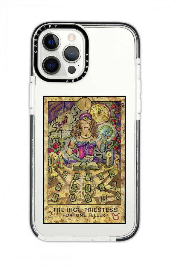 iPhone 12 Pro Max Casetify The High Priestess Desenli Anti Shock Premium Silikonlu Siyah Kenar Detaylı Telefon Kılıfı
