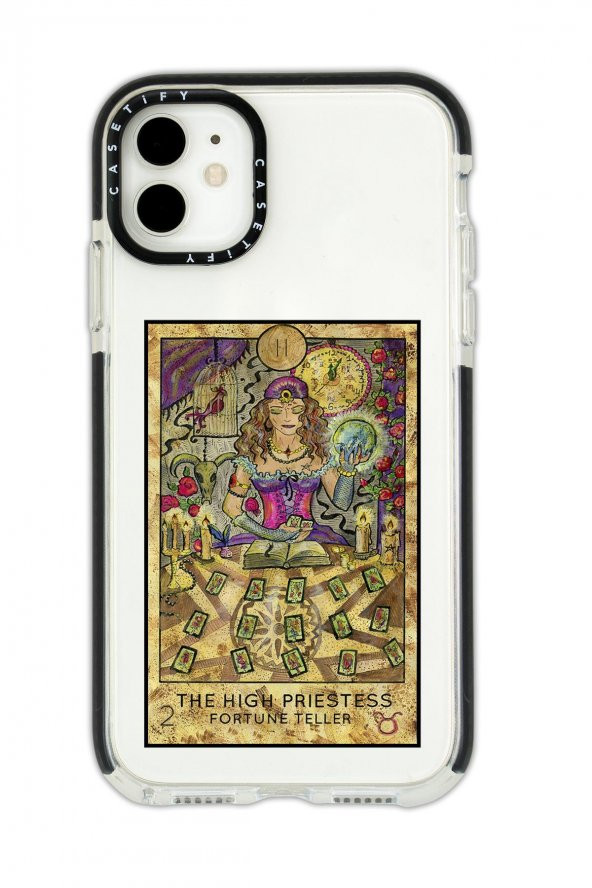 iPhone 11 Casetify The High Priestess Desenli Anti Shock Premium Silikonlu Siyah Kenar Detaylı Telefon Kılıfı