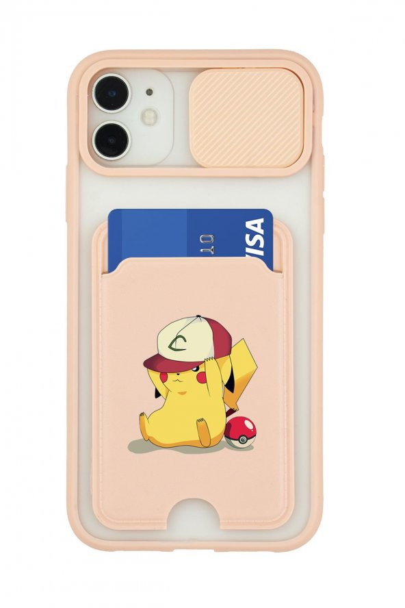 iPhone 11 Uyumlu Pokemon Desenli Kamera Korumalı ve Kartlıklı Telefon Kılıfı - 3