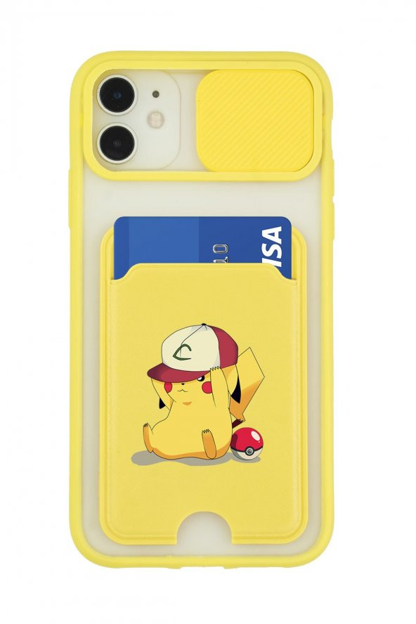 iPhone 11 Uyumlu Pokemon Desenli Kamera Korumalı ve Kartlıklı Telefon Kılıfı - 4