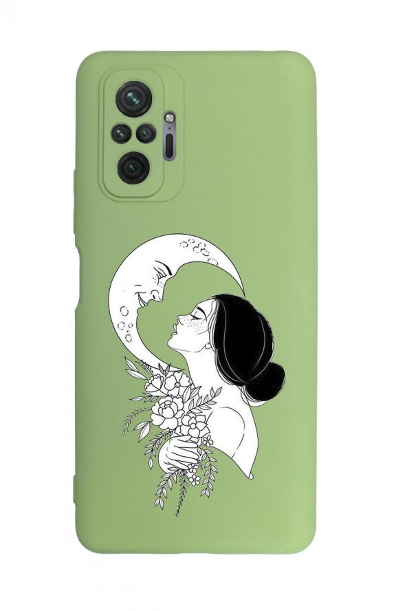 Xiaomi Redmi Note 10 Pro Max Uyumlu Moon and Women Desenli Kamera Korumalı Buzlu Şeffaf Lüx Telefon Kılıfı