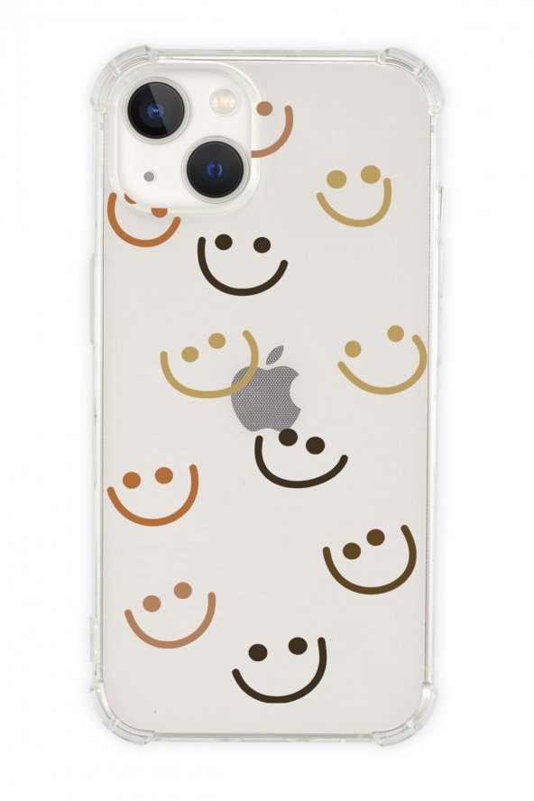 iPhone 13 Uyumlu Smile Desenli Anti Shock Olex Köşe Darbe Korumalı Silikonlu Şeffaf Kılıf