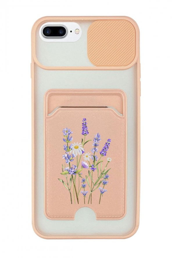iPhone 8 Plus Uyumlu Lavender Desenli Kamera Korumalı ve Kartlıklı Telefon Kılıfı - 3