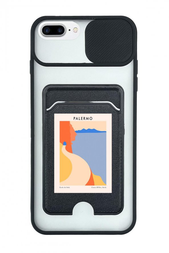iPhone 8 Plus Uyumlu Palermo Desenli Kamera Korumalı ve Kartlıklı Telefon Kılıfı