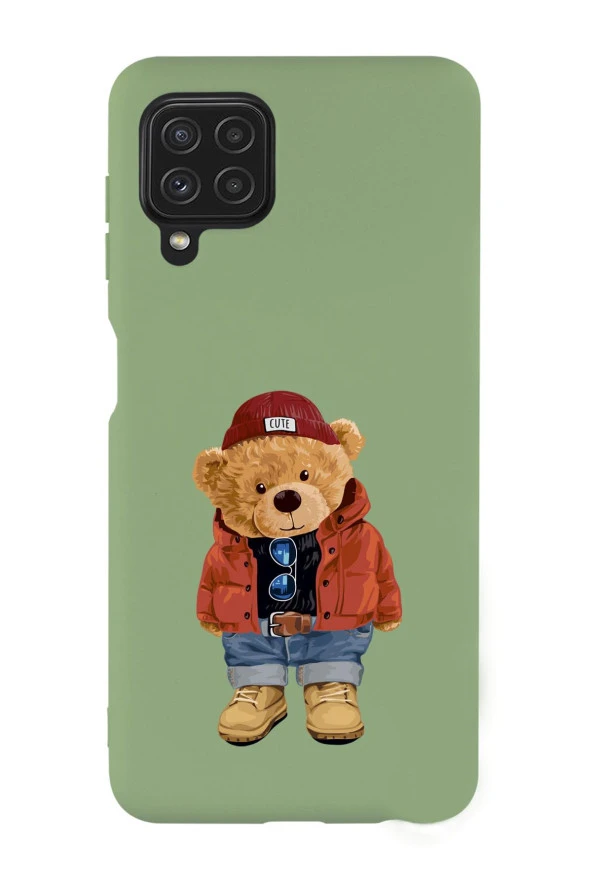 Samsung Galaxy A22 Uyumlu Teddy Bear Desenli Premium Silikonlu Lansman Telefon Kılıfı