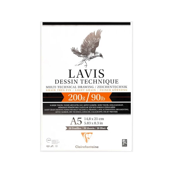 Clairefontaine Lavis Multi Teknik 200gr 20yp A5 Çizim Blok