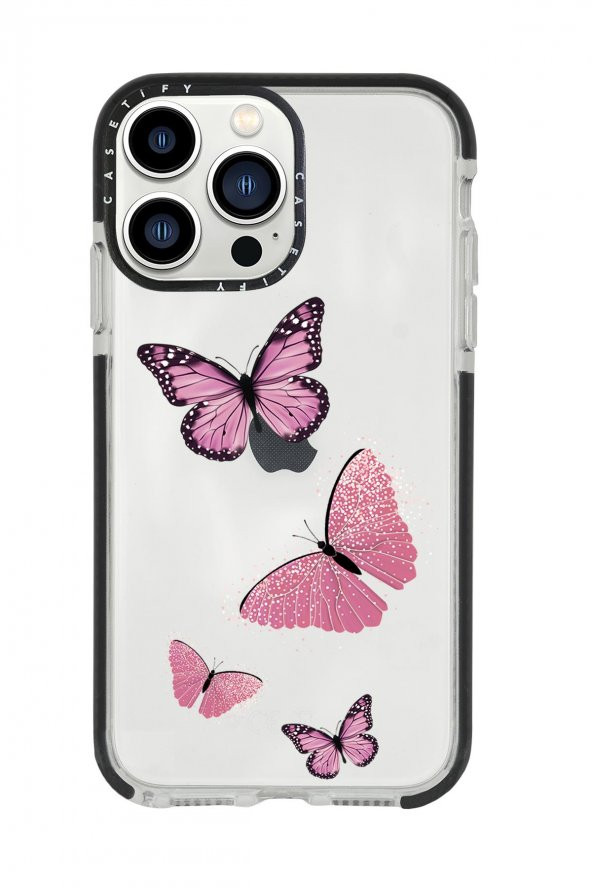 iPhone 13 Pro Max Pembe Kelebekler Casetify Darbe Emci Silikonlu Telefon Kılıfı ürün görseli