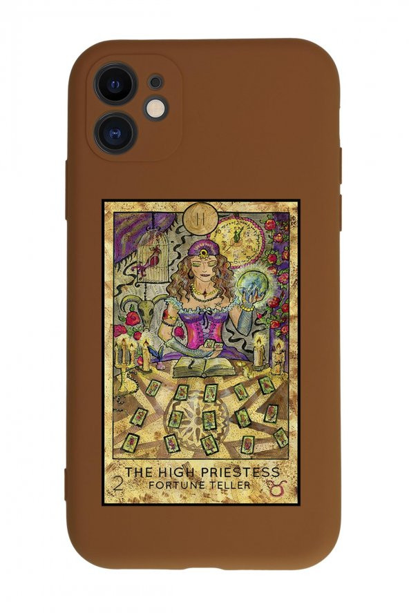 iPhone 11 The High Priestess Kamera Korumalı Kahverengi Lansman Kılıf Premium Silikonlu