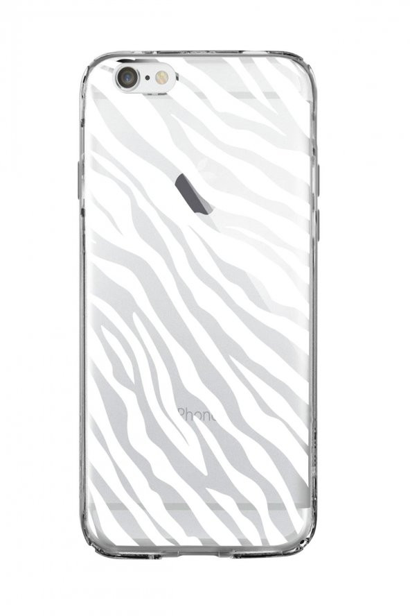 iPhone 6S Zebra Pattern Premium Şeffaf Silikon Kılıf Beyaz Baskılı
