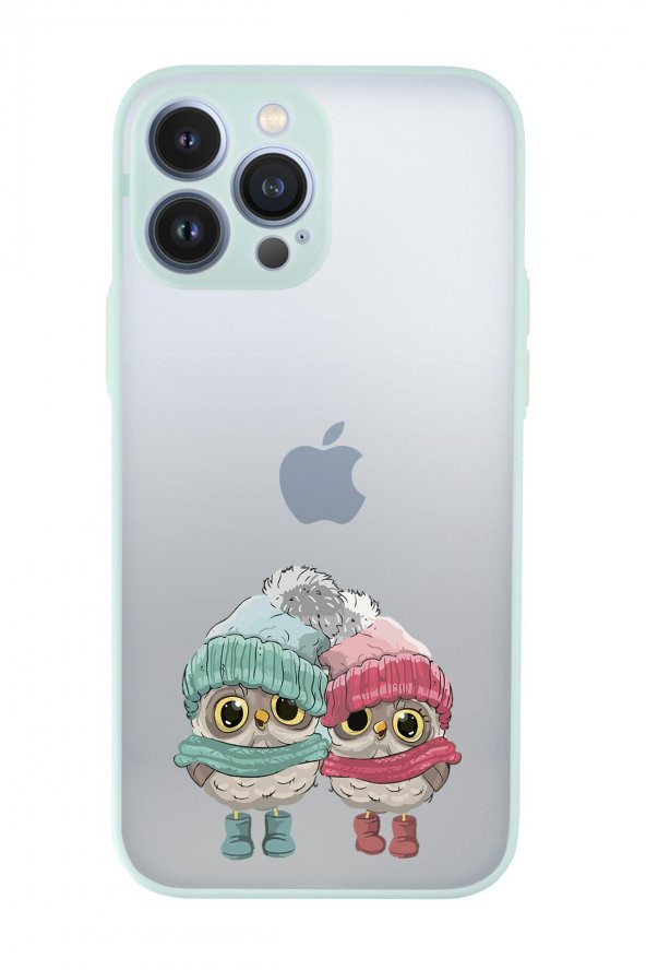 iPhone 13 Pro Uyumlu Bereli Baykuşlar Desenli Kamera Korumalı Buzlu Şeffaf Lüx Telefon Kılıfı