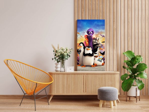 BİONNSHOP ÖZEL SERİ MADAGASKAR PENGUENLERİ ÇOCUK ODASI DEKORASYON KANVAS TABLO