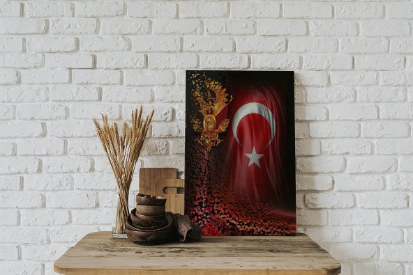 BİONNSHOP ÖZEL SERİ OSMANLI ARMASI İLE TÜRK BAYRAĞI KANVAS TABLO