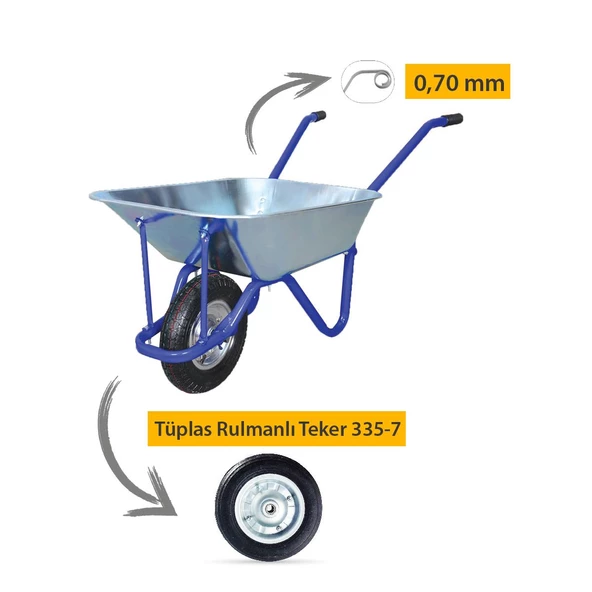 Kanat Adalı Galvanizli Demonte El Arabası Tüplas Burçlu Teker 0.70 mm Sac - 3