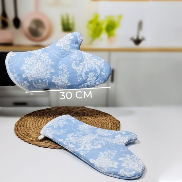 Hometarz 2 li Desenli Keçeli Isıya Dayanıklı Kumaş Fırın Eldiveni - 3