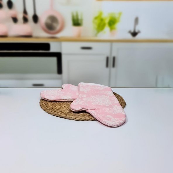 Hometarz 2 li Desenli Keçeli Isıya Dayanıklı Kumaş Fırın Eldiveni - 4