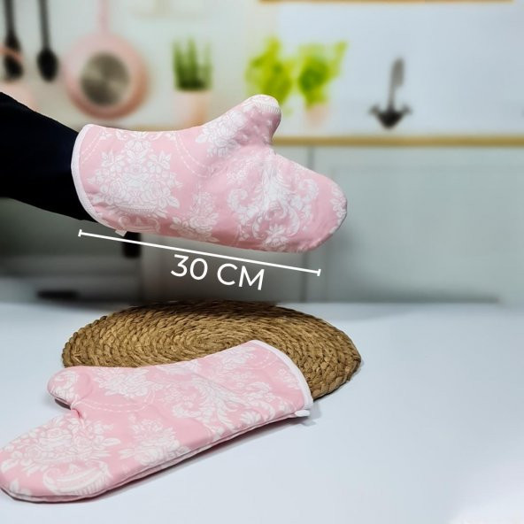 Hometarz 2 li Desenli Keçeli Isıya Dayanıklı Kumaş Fırın Eldiveni - 6