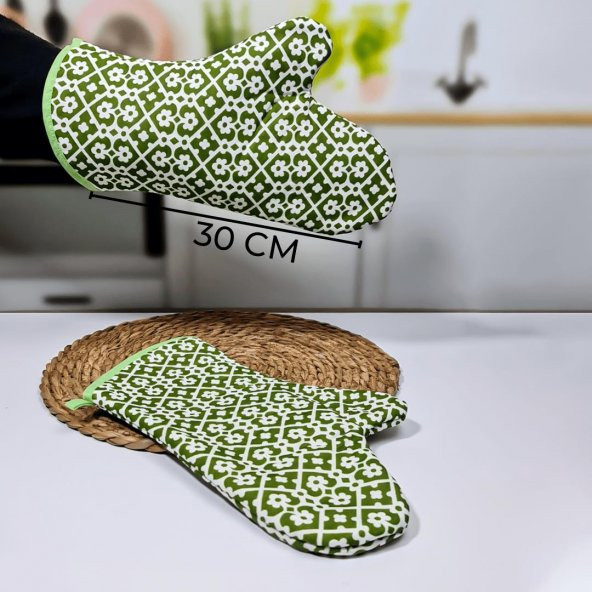 Hometarz 2 li Desenli Keçeli Isıya Dayanıklı Kumaş Fırın Eldiveni - 9