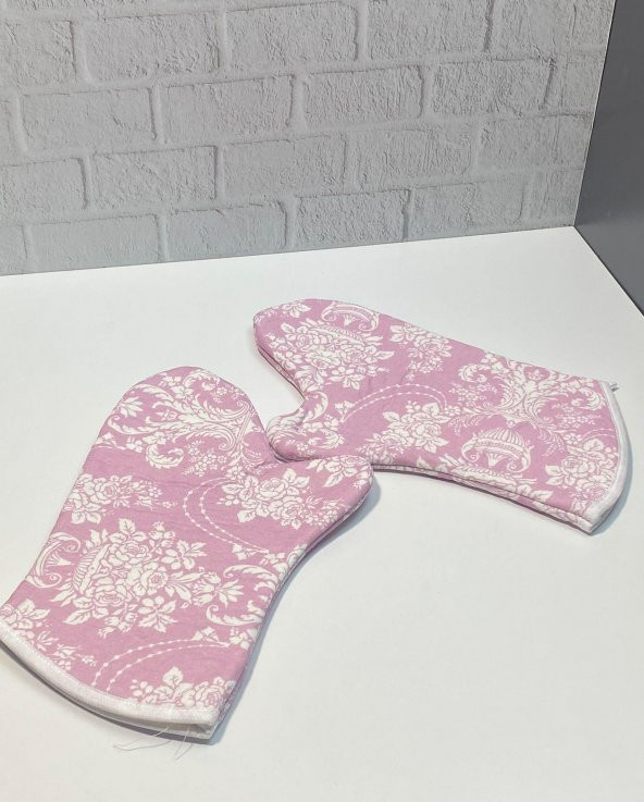 Hometarz 2 li Desenli Keçeli Isıya Dayanıklı Kumaş Fırın Eldiveni - 10