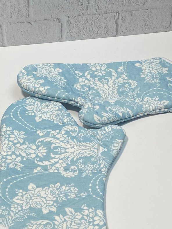 Hometarz 2 li Desenli Keçeli Isıya Dayanıklı Kumaş Fırın Eldiveni - 11