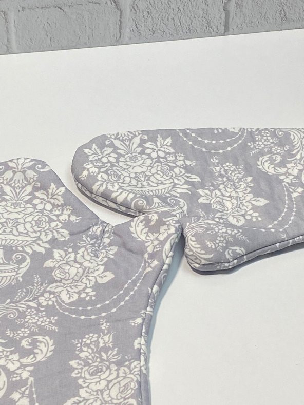 Hometarz 2 li Desenli Keçeli Isıya Dayanıklı Kumaş Fırın Eldiveni - 12