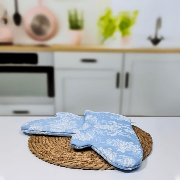 Hometarz 2 li Desenli Keçeli Isıya Dayanıklı Kumaş Fırın Eldiveni - 2