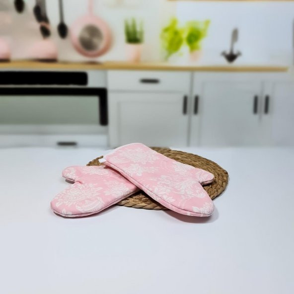 Hometarz 2 li Desenli Keçeli Isıya Dayanıklı Kumaş Fırın Eldiveni - 5