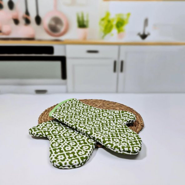 Hometarz 2 li Desenli Keçeli Isıya Dayanıklı Kumaş Fırın Eldiveni - 8