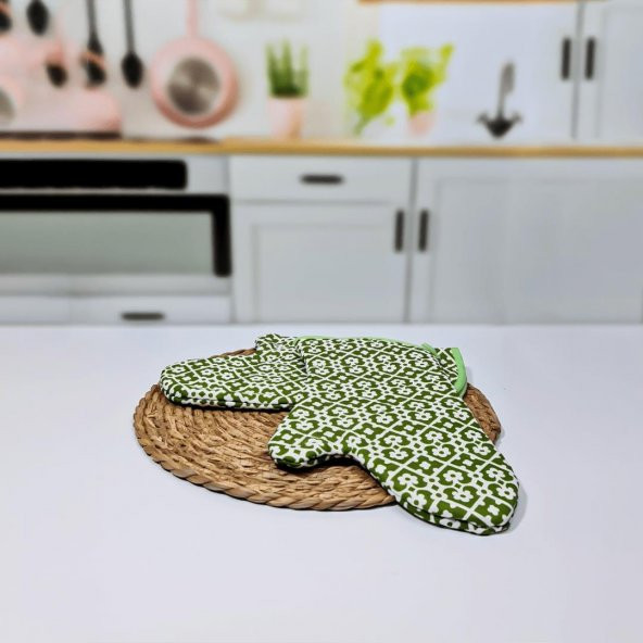 Hometarz 2 li Desenli Keçeli Isıya Dayanıklı Kumaş Fırın Eldiveni - 7