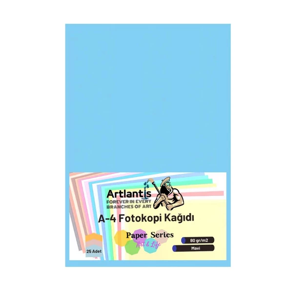 Renkli A-4 Fotokopi Kağıdı 25 li 1 Paket Artlantis Fotokopi Renkli A4 Kağıdı - 12