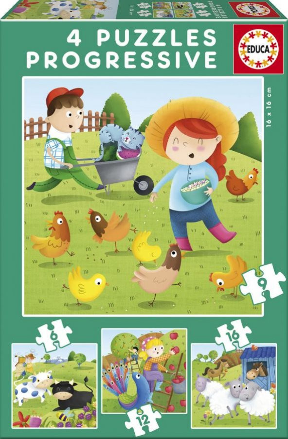 Educa 17145 - 6+9+12+16 Çiftlik Hayvanları 4lü Çocuk Puzzle