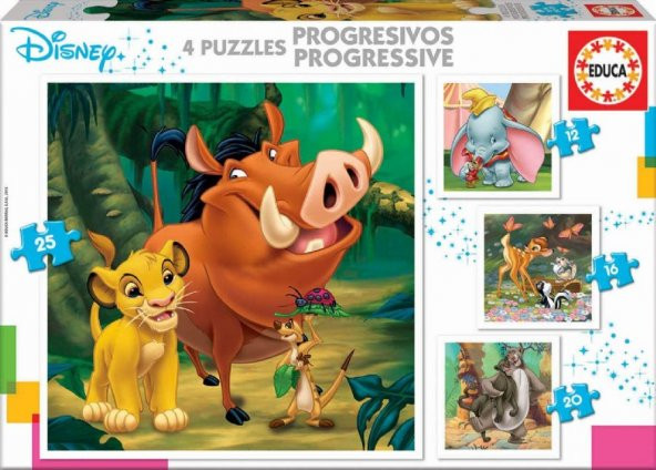 Educa 12+16+20+24 Parça Dumbo+Bambi+Lion King+Jungle Book Puzzle