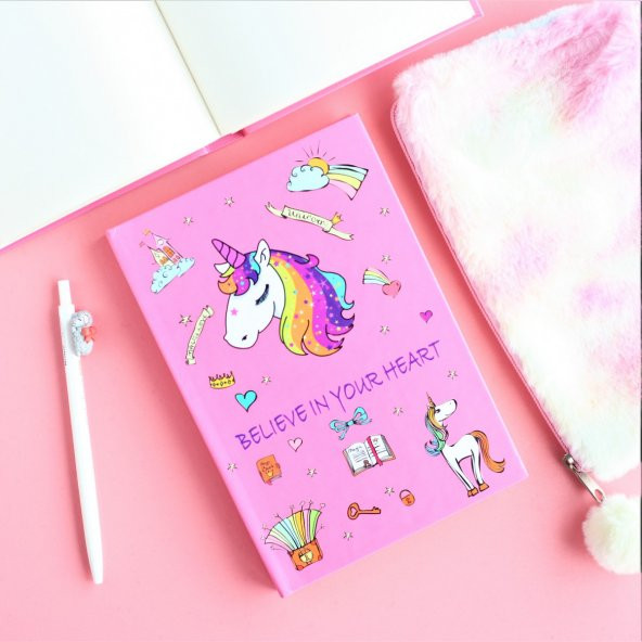 Sert Kapaklı Çizgisiz Defter Believe In Your Heart Unicorn