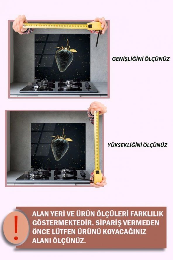 50x60 cm Altın Çilek Desenli Cam Ocak arkası Koruyucu - Resim 2