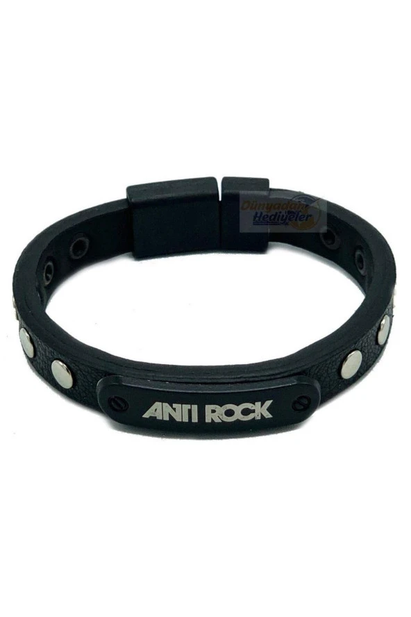 Anti Rock Figürlü Unisex Deri Çelik Bileklik - 2