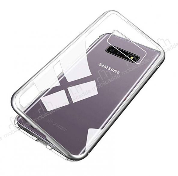 Dafoni Samsung Galaxy S10 Metal Kenarlı Cam Silver Kılıf