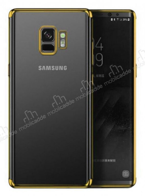 Eiroo Radiant Samsung Galaxy S9 Gold Kenarlı Şeffaf Silikon Kılıf