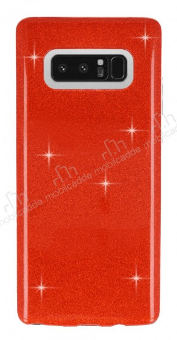 Eiroo Silvery Samsung Galaxy Note 8 Simli Kırmızı Silikon Kılıf