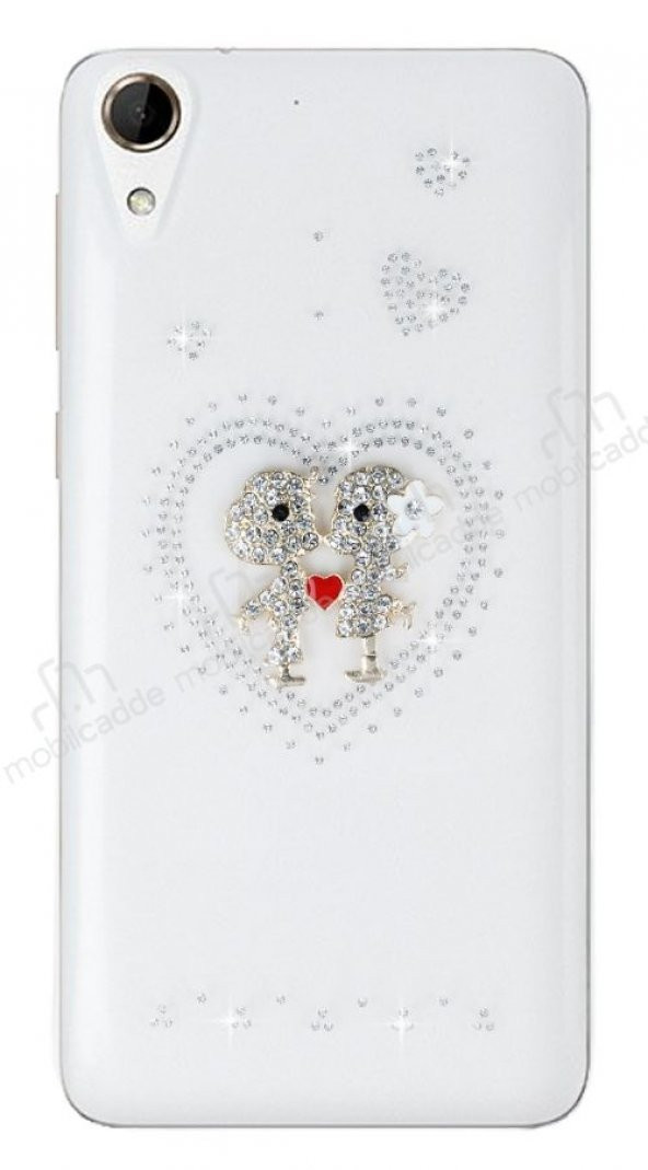 HTC Desire 728 Taşlı Love Şeffaf Silikon Kılıf