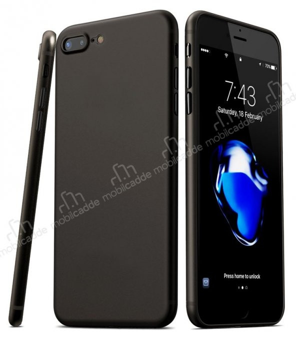 Eiroo iPhone 7 Plus / 8 Plus Ultra İnce Siyah Rubber Kılıf