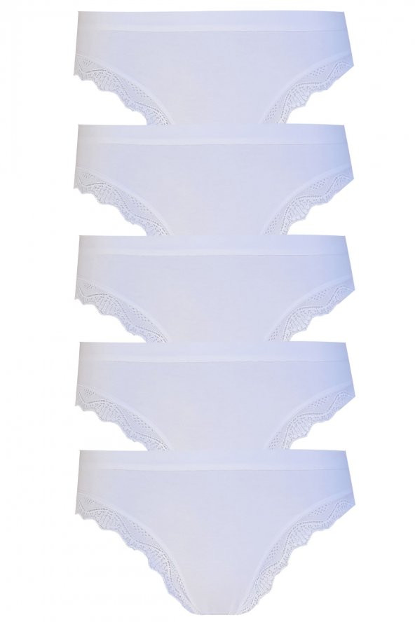 5li Kadın Pamuklu Paça Dantelli Bikini Külot İç Çamaşırı Işık - 5