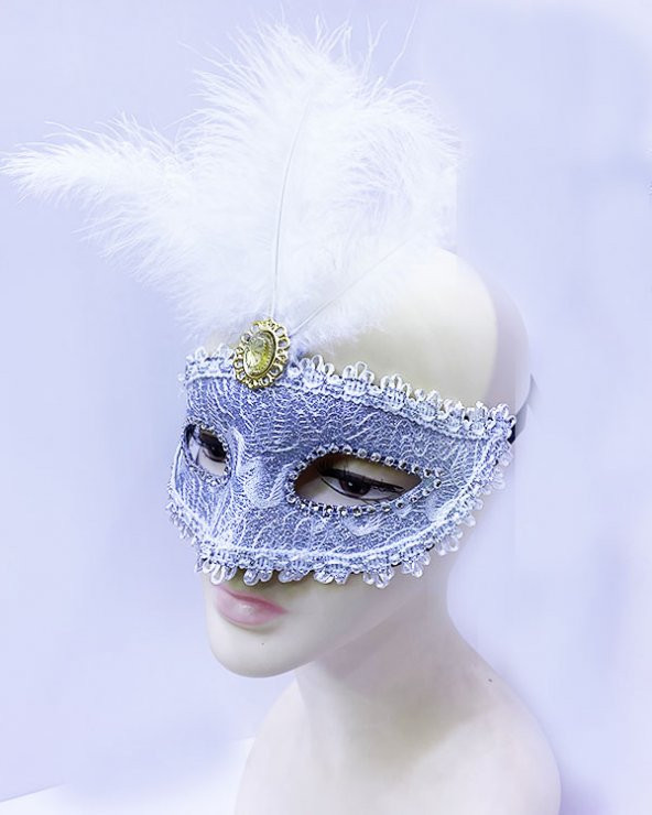 Parti Beyaz Dantel İşlemeli Balo Maskesi Parti Maskesi 16x22 cm