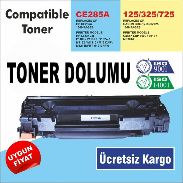 HP CE285A TONER DOLUMU 85A P1102/1132/1212/725/712
